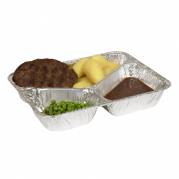 Bespisningsbakke, 22,7x17,7x3,8cm, aluminium, 3-rums, 210/290/490 ml, til hovedret