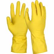 Husholdningshandske, Essentialz, M, gul, latex, pudderfri, med velour, anatomisk formet