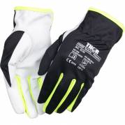 Gedeskindshandske, THOR Teknik Polyester, 9, sort, gedeskind/polyester, Hi-vis mellem fingrende