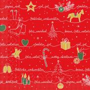 Middagsserviet, Juleserviet, 3-lags, 1/4 fold, 40x40cm, r&oslash;d, nyfiber