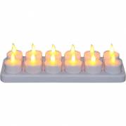 LED fyrfadslys, 4,9cm, &Oslash;3,9cm, hvid, plast, med pulserende flamme, genopladeligt s&aelig;t med 12 lys, inklusiv oplader