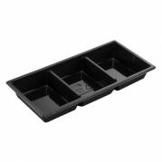 Plastbakke, 25x12x3,2cm, sort, APET, 3-rums, 3x200 ml, 3 rums 