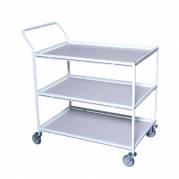 Rullebord, Tina Trolleys, 1070x600x1070mm, hvid, pulverlakeret st&Atilde;&yen;l, med styr, 3 hylder, slingrekant, stor *Denne vare tages ikke retur*