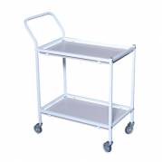 Rullebord, Tina Trolleys, 940x600x1070mm, hvid, pulverlakeret st&Atilde;&yen;l, med styr, 2 hylder, slingrekant, mellem *Denne vare tages ikke retur*