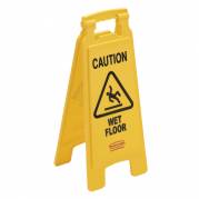 Advarselsskilt, Rubbermaid, gul, PP, 2-sidet, med tekst "Caution - Wet floor"