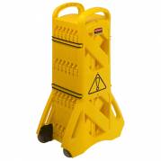 Barrikadesystem, Rubbermaid, gul, plast, mobilt, 16 fleksible paneler, udfoldet 7,3 m *Denne vare tages ikke retur*
