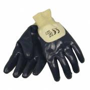 Halvdyppet nitrilhandske, 10, sort, bomuld/nitril, ribkant