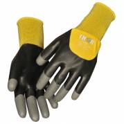 Halvdyppet latexhandske, THOR Flex Dry, 8, sort, polyester/latex/nitril, med gul ribkant