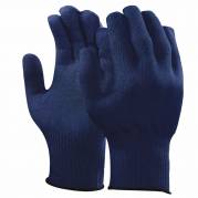 Bomuld/polyester handske, Ansell Versatouch, 7, bl&aring;, akryl/spandex, uden dotter, med elastisk manchet