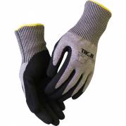Sk&aelig;reh&aelig;mmende strikhandske, THOR Cut F, 12, gr&aring;, nitril, ribkant sk&aelig;refast