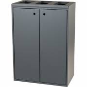 Affaldsspand, Tina Trolleys, gr&aring;, pulverlakeret st&aring;l, 3-rums, 3x60 l, med &aring;ben l&aring;g