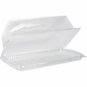 Plastbakke, 23x13,2x7cm, transparent, RPET, med h&aelig;ngslet l&aring;g