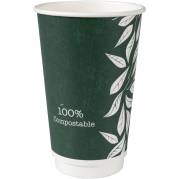 Kaffebæger Green Leaves, ABENA Gastro, 13,5cm, Ø9cm, 48 cl, 50 cl, grøn, CPLA/pap, 16 oz, double wall