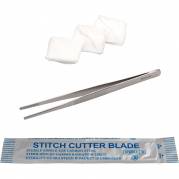 Suturfjerningss&aelig;t, pincet, suturkniv, 3 gazeviskere, steril, engangs *Denne vare tages ikke retur*