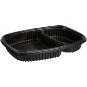 Plastbakke, 25,5x19x4,5cm, 1093 ml, sort, PP, 2-rums, 678/415 ml, take away