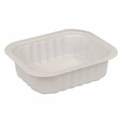 Plastbakke, 13,8x11,4x3,5cm, 350 ml, hvid, PP, 1-rums, 1/8 GN *Denne vare tages ikke retur*