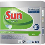 Opvasketabs, Sun Professional ECO, all-in-one, vandopløselig folie, uden klor, med farve, uden parfume, 100stk