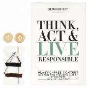 Sys&aelig;t, Think, Act & Live Responsible, med n&aring;l, sikkerhedsn&aring;l, tr&aring;d og knapper