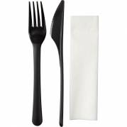 Flergangsbestiks&aelig;t, ABENA Gastro, 18,2cm, gr&aring;, PP, med kniv, gaffel og serviet