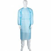 Beskyttelseskittel med burreb&aring;nd og manchet, ABENA Excellent, L, 127x130cm, bl&aring;, PP, usteril, engangs