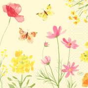 Frokostserviet, Duni, Poppy Field, 3-lags, 1/4 fold, 33x33cm, flerfarvet, papir