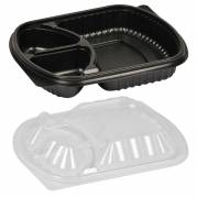 Plastbakke, 25,5x19x4,5cm, 1250 ml, 1036 ml, sort, PP, 3-rums, 678/179/179 ml, take away