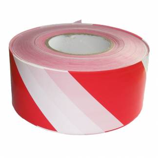 Afsp&aelig;rringsb&aring;nd, r&oslash;d, LDPE, 7,5cm x 500m, stribet r&oslash;d og hvid