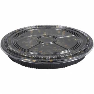 Sushibakke og l&Atilde;&yen;g, ABENA, 65, 37,6x37,6x5,5cm, sort, PS, med klar l&Atilde;&yen;g, rund, med gr&Atilde;&cedil;n print