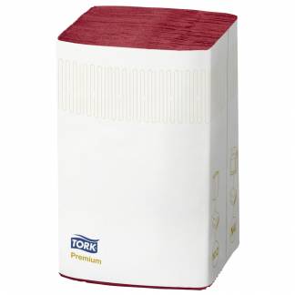 Dispenserserviet, Tork Premium N4, 2-lags, interfold, 21,3x16,5cm, bordeaux, nyfiber *Denne vare tages ikke retur*