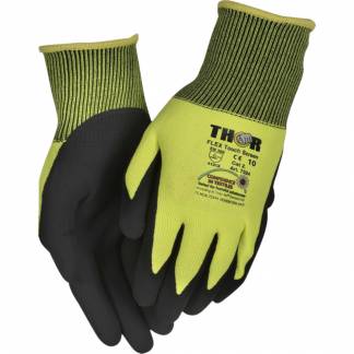 Fingerdyppet nitrilhandske, THOR Flex Touch Screen, 9, sort, polyester/nitril, med gul ribkant, touch screen