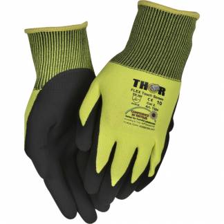 Fingerdyppet nitrilhandske, THOR Flex Touch Screen, 11, sort, polyester/nitril, med gul ribkant, touch screen
