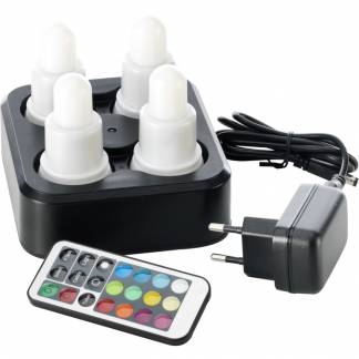 LED lys, Duni, 7cm, &Atilde;&tilde;4cm, 12 timer, s&Atilde;&brvbar;t &Atilde;&iexcl; 4 stk., med farvet lys, genopladelig *Denne vare tages ikke retur*