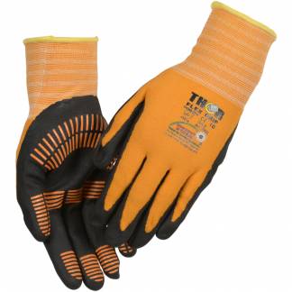Fingerdyppet nitrilhandske, THOR Flex Grip, 10, sort, polyester/nitril, med gul ribkant