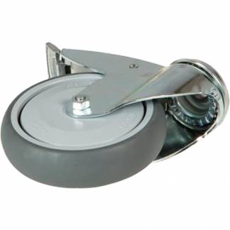 Hjul, Tina Trolleys, 32mm, &Oslash;125mm, gr&aring;, PP/TPE gummi, med bremse, drejeligt *Denne vare tages ikke retur*