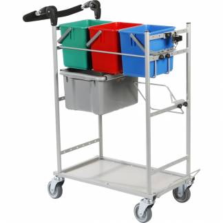 Reng&oslash;ringsvogn, Tina Trolleys ERGO Slimline, 650x370x1025mm, s&oslash;lv, pulverlakeret st&aring;l, til fugtsystem, med tilbeh&oslash;r