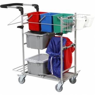 Reng&oslash;ringsvogn, Tina Trolleys ERGO Slimline, 1000x440x1025mm, s&oslash;lv, pulverlakeret st&aring;l, til fugtsystem, med tilbeh&oslash;r *Denne vare tages ikke retur*