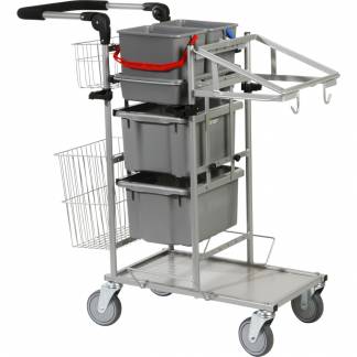 Reng&oslash;ringsvogn, Tina Trolleys ERGO Slimline, 1060x450x1050mm, s&oslash;lv, pulverlakeret st&aring;l, til fugtsystem, med tilbeh&oslash;r