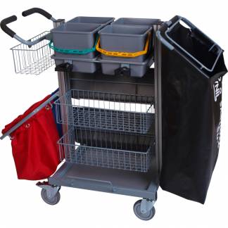 Reng&oslash;ringsvogn, Tina Trolleys Exclusive, 1150x560x1100mm, s&oslash;lv, aluminium/st&aring;l, til fugtsystem, med tilbeh&oslash;r *Denne vare tages ikke retur*