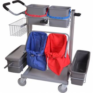 Reng&oslash;ringsvogn, Tina Trolleys Exclusive, 1150x650x1100mm, s&oslash;lv, aluminium/st&aring;l, til fugtsystem, med tilbeh&oslash;r