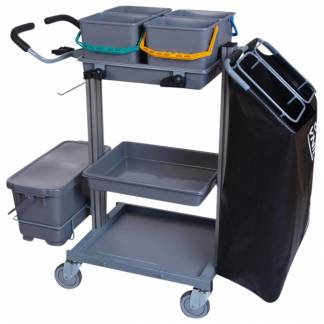 Reng&oslash;ringsvogn, Tina Trolleys Exclusive, 1150x600x1100mm, s&oslash;lv, aluminium/st&aring;l, til fugtsystem, med tilbeh&oslash;r