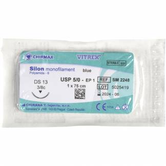 Sutur, Silon Monofilament, 75cm, bl&Atilde;&yen;, 5/0, DS-13 n&Atilde;&yen;l (DS-13), Non-resorberbar, steril