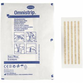 Suturtape, Omnistrip, 76x3mm, beige, let elastisk, ark a 5 strips