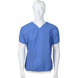 Engangsuniform, bluse, med manchet i &aelig;rmer og talje, ABENA SoftComfort, S, bl&aring;, SMMMS, usteril, ekstra bl&oslash;d, engangs