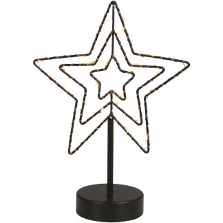 Metalstjerne med LED lys, 21x29cm, sort, metal, ekskl. 3AA batterier, med 27 LED, inkl. timer