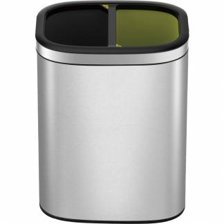 Papirkurv, EKO OLI-Cube, 20 l, st&Atilde;&yen;l mat, 2-rums, med inderspand i plast, s&Atilde;&brvbar;kkeholder, sikret mod fingeraftryk, til kildesortering