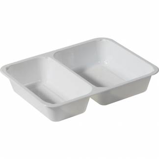 Plastbakke, 22,5x17,5x4,3cm, 655 ml, 455 ml, hvid, CPET, 2-rums *Denne vare tages ikke retur*