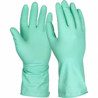 Latexhandske, Essentialz, M, gr&oslash;n, latex, pudderfri, med velour, anatomisk formet