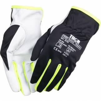 Gedeskindshandske, THOR Teknik Polyester, 10, sort, gedeskind/polyester, Hi-vis mellem fingrende
