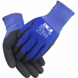 Fingerdyppet nitrilhandske, THOR Flex Thermo, 10, bl&aring;, vinterhandske