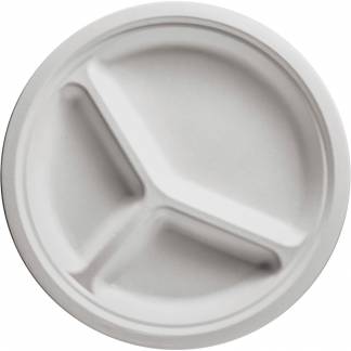 Fibertallerken, ABENA Gastro, &Oslash;26cm, hvid, sukkerr&oslash;r, 3-rums